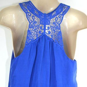 100% Silk Embroidered Royal Blue Razor Back Top
